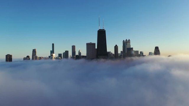 Dramatic Aerial View of Fog in Chicago