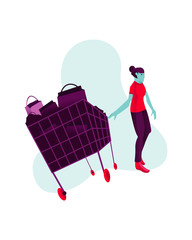 vector Illustrations shopping discount, girl shopping enthusiastic