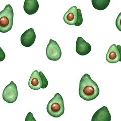  Avocado Set Seamless Pattern, Procreate sketch, Raster illustration, Isolated on white