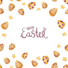 Happy Easter, Hand drawn lettering and decorated eggs, Invitation, greeting card, web, postcard, Procreate sketch, Raster illustration, Isolated on white