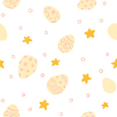 Happy Easter, Hand drawn decorated eggs, Seamless Pattern, Procreate sketch, Raster illustration on white background