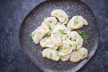 Dumplings, Russian cuisine, Dark background