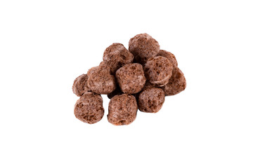 chocolate flavored puffed ball corn snack isolated