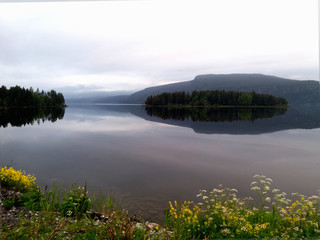 Lake Gravset in the mountains in Norway in the Tisleifjorden region. Copy space