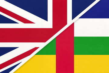 United Kingdom vs Central African Republic national flag. Relationship between two European and African countries.