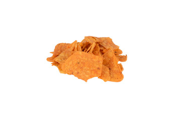 spicy triangular potato chips isolated