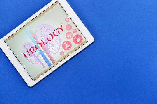 Tablet computer with text UROLOGY on color background