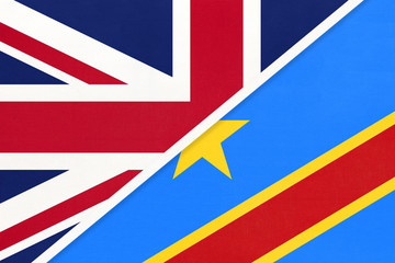 United Kingdom vs Congo national flag from textile. Relationship between two European and African countries.