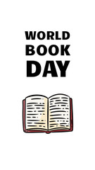 World book day vertical banner. Bood comic style doodle illustration. Education and copyright vector poster.