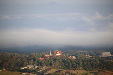 The fog at the viewpoint of Wat Phra That Doi leng at Phrae, Thailand
