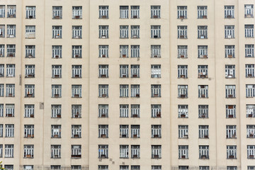 Close up of art deco building facade with windows pattern in Rio de Janeiro, Brazil