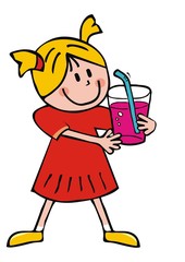 Little girl with drink, vector illustration