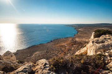 The sun over Cyprus island. Panoramic view