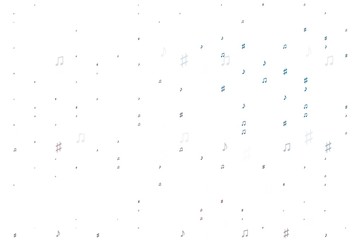 Light Blue, Red vector background with music symbols.