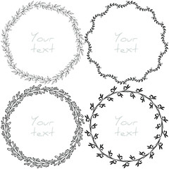 Set of abstract floral wreaths; round abstract frames for greeting cards, invitations, wedding cards, posters, banners, web design.