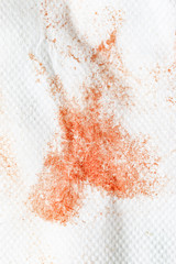 blood stains on a white napkin