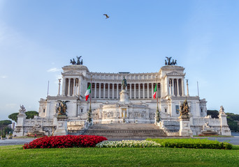 Picturesque view of the beautiful Altar Of The Fatherland (Altare della Patria) at early morning - Piazza Venezia, Rome, Italy.