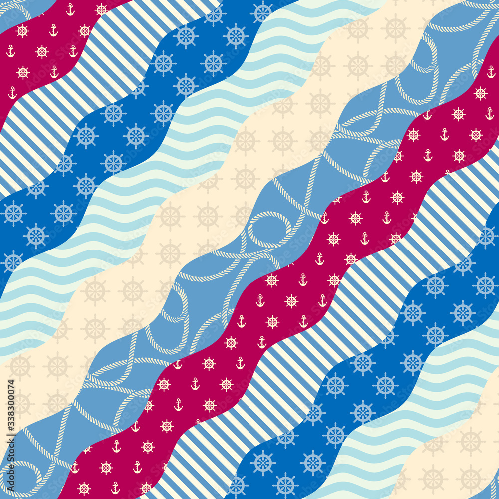 Poster Patchwork seamless pattern in marine style.