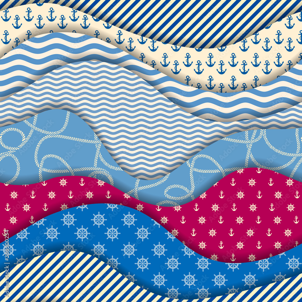 Poster Patchwork seamless pattern in marine style.