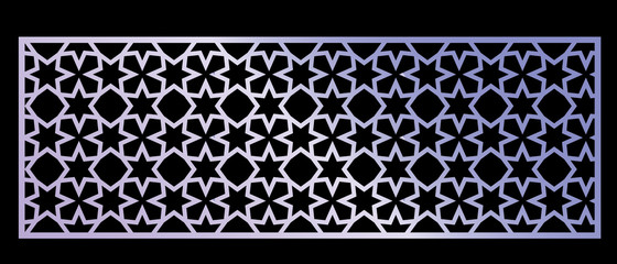 Cutout silhouette panel with ornamental geometric arabic pattern. Template for printing, laser cutting stencil, engraving. Vector illustration.