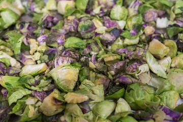 Fototapeta na wymiar Roasted brussel sprouts prepped for a home recipe