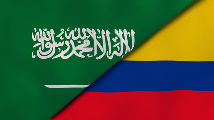 The flags of Saudi Arabia and Colombia. News, reportage, business background. 3d illustration