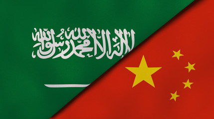 The flags of Saudi Arabia and China. News, reportage, business background. 3d illustration