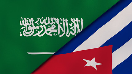 The flags of Saudi Arabia and Cuba. News, reportage, business background. 3d illustration