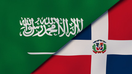 Naklejka premium The flags of Saudi Arabia and Dominican Republic. News, reportage, business background. 3d illustration