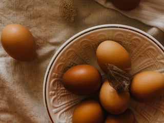 Decoration Easter Eggs with vintage plate