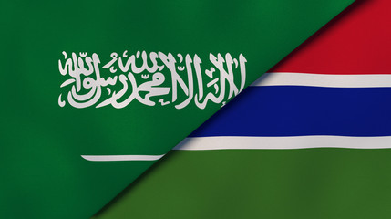 The flags of Saudi Arabia and Gambia. News, reportage, business background. 3d illustration