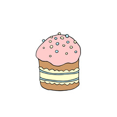 Color Easter cake or sweet bread or Paska. Simple hand drawn vector illustration. Traditional orthodox food in cartoon style for sticker, icons, print, spring, holiday, greeting card