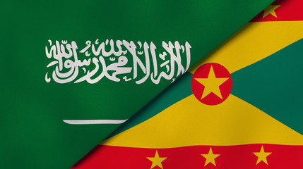 The flags of Saudi Arabia and Grenada. News, reportage, business background. 3d illustration