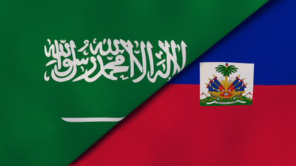 The flags of Saudi Arabia and Haiti. News, reportage, business background. 3d illustration