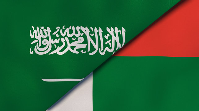 The flags of Saudi Arabia and Madagascar. News, reportage, business background. 3d illustration