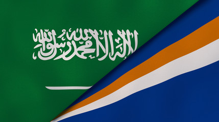 The flags of Saudi Arabia and Marshall Islands. News, reportage, business background. 3d illustration