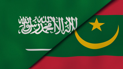 The flags of Saudi Arabia and Mauritania. News, reportage, business background. 3d illustration