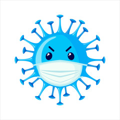 Vector Coronavirus bacteria icon wear face mask isolated on white background.