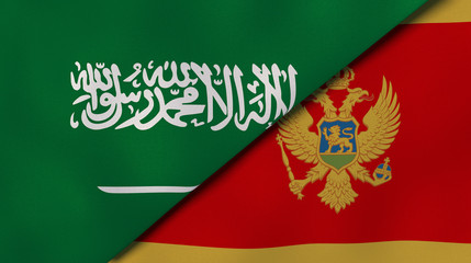 The flags of Saudi Arabia and Montenegro. News, reportage, business background. 3d illustration