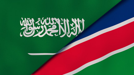 The flags of Saudi Arabia and Namibia. News, reportage, business background. 3d illustration