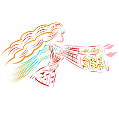 winged girl holds out her arms to someone