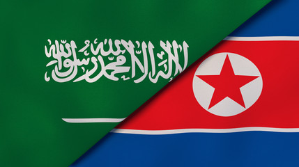 The flags of Saudi Arabia and North Korea. News, reportage, business background. 3d illustration