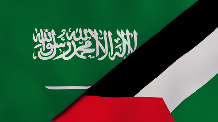 The flags of Saudi Arabia and Palestine. News, reportage, business background. 3d illustration