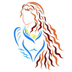 girl with long wavy hair, a figure resembling a heart