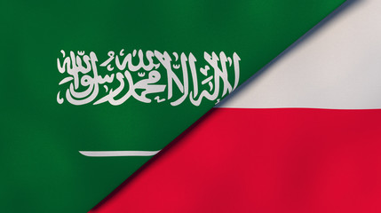 The flags of Saudi Arabia and Poland. News, reportage, business background. 3d illustration
