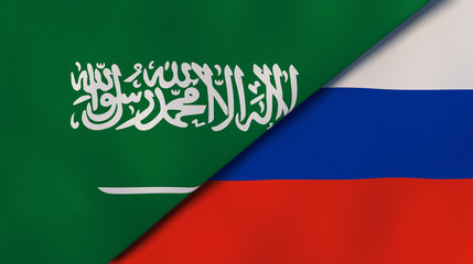 The flags of Saudi Arabia and Russia. News, reportage, business background. 3d illustration