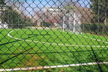 Athens, Greece, March 21 2020 - Empty 5 x 5 soccer field due to Coronavirus quarantine measures.
