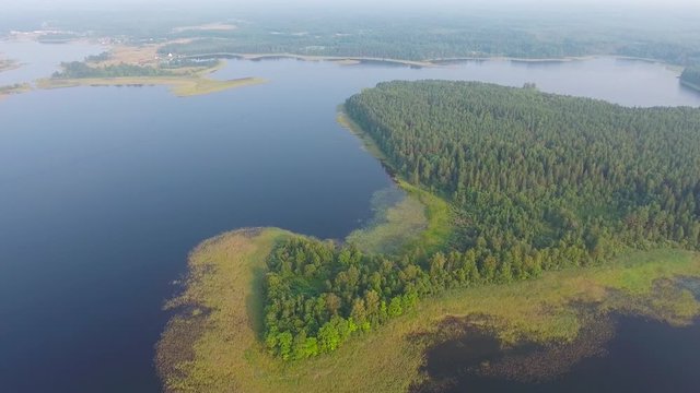 Summer aerial landscape of Seliger lake in Russia, 4k