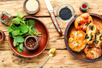 Appetizing bun with nettles.