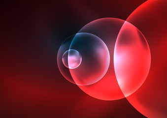 Glowing neon shiny transparent bubbles, glass circles or bio cell concept. Techno futuristic vector abstract background For Wallpaper, Banner, Background, Card, Book Illustration, landing page